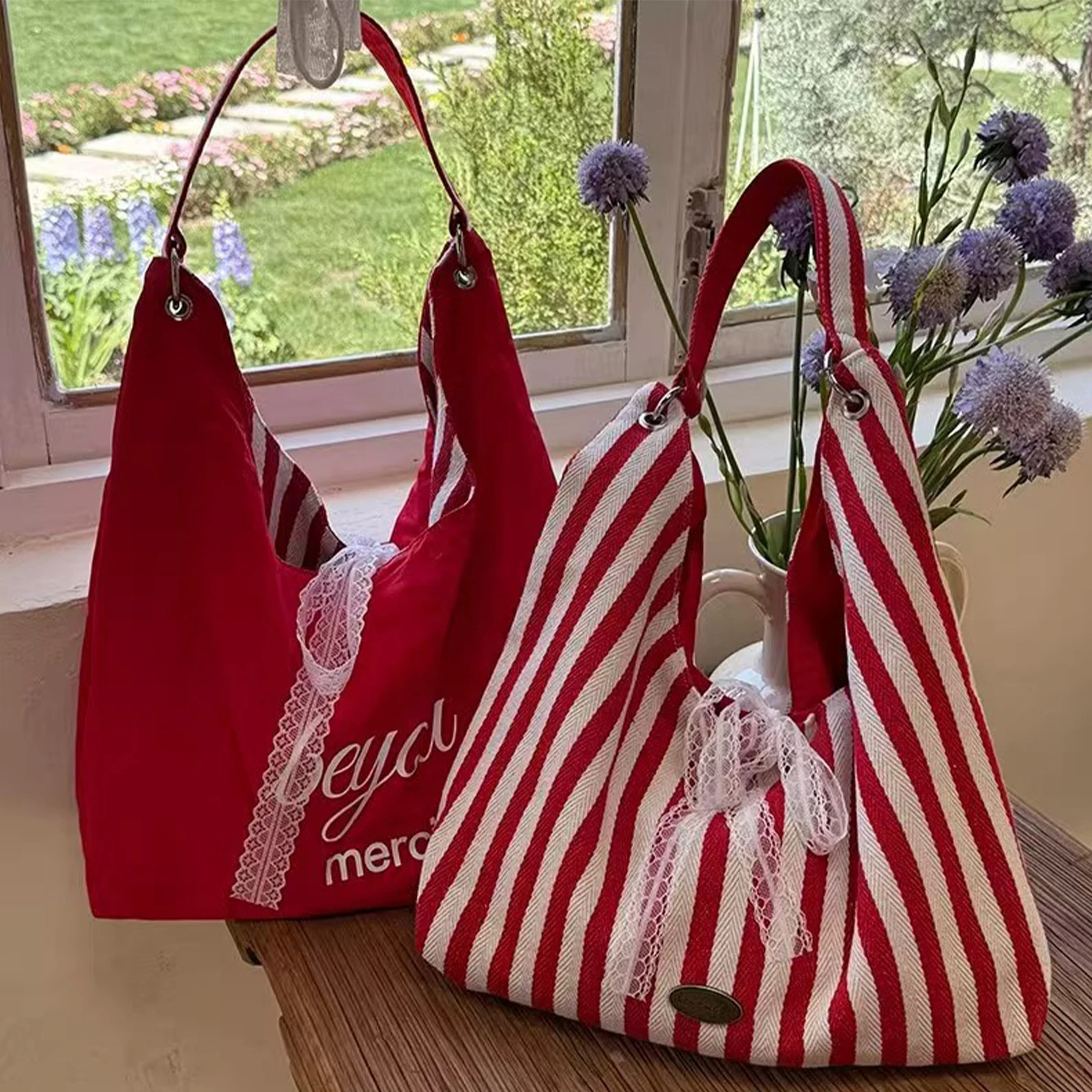 Women X Bags - Dubbelzijdige dameshandtas Grote gestreepte canvas draagtas