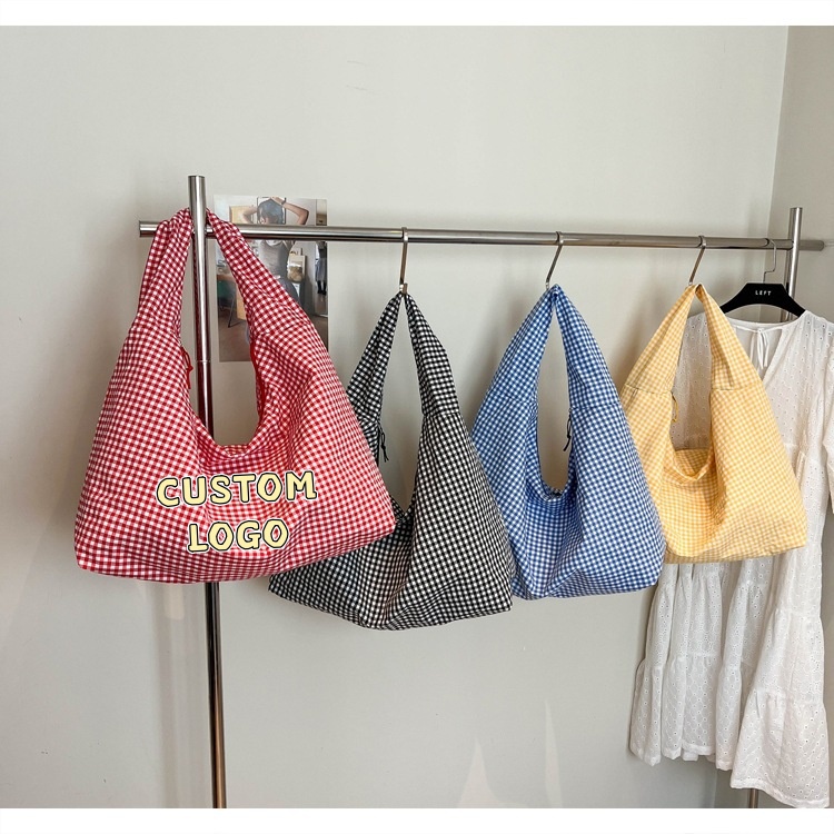 Hobo Bag Slouchy - Op maat gemaakte logo pastel gingham