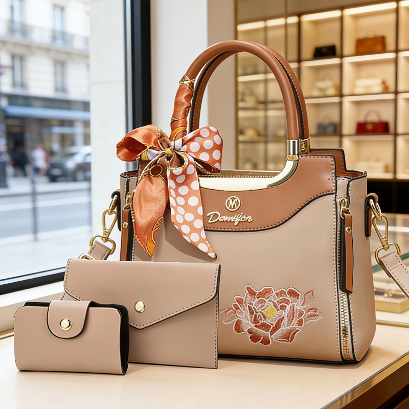 Women Bags Daily Use - Hoogwaardige geborduurde handtassenset van 3, geschikt