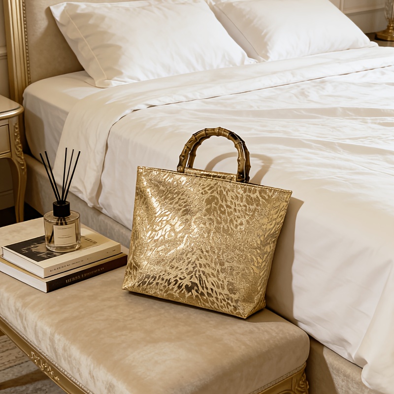 Women Bags On Sale - Lichte luxe metallic gouden jacquard bladmotief