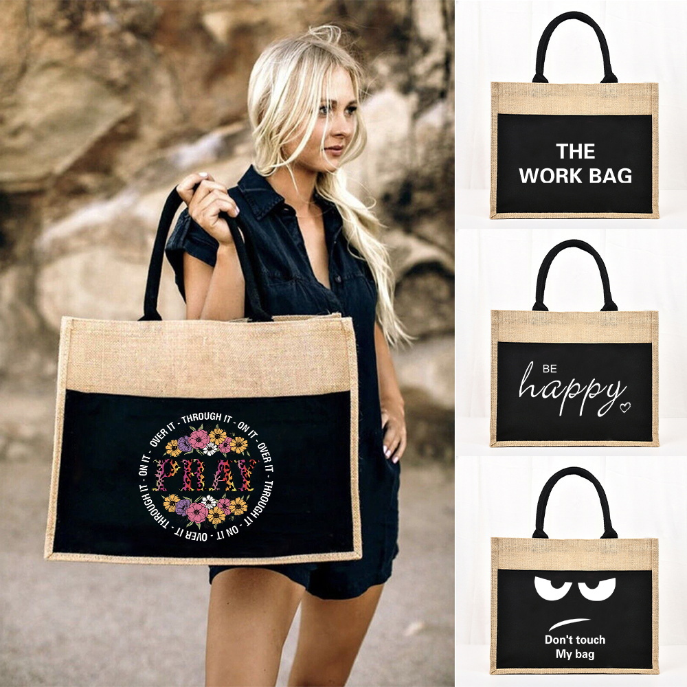 Women Bags Jute - Draagtas Herbruikbare Jute Boodschappentas Grote Capaciteit
