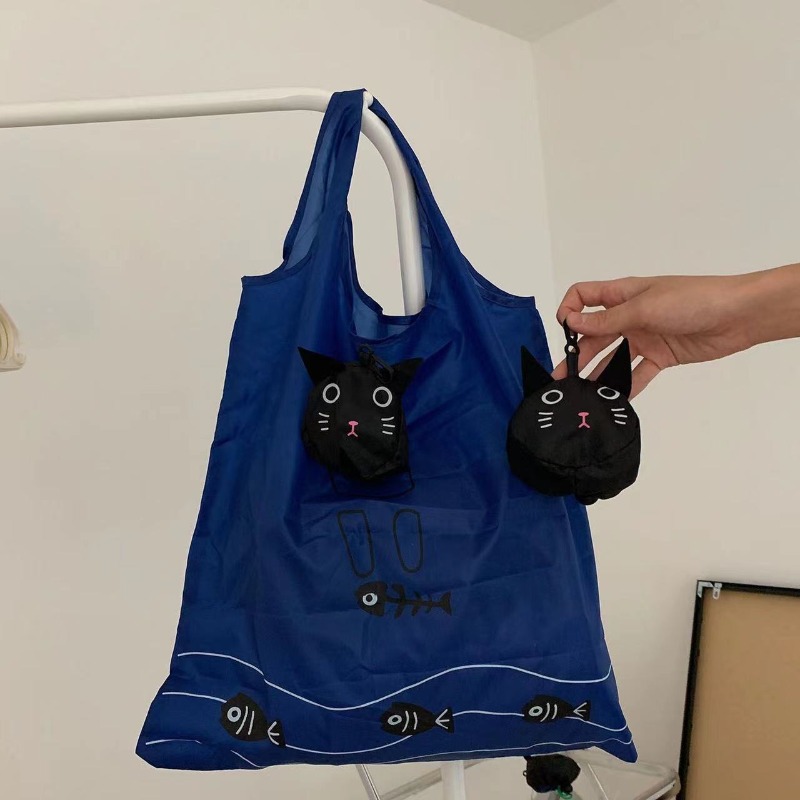 Women'S Young Bags - Leuke zwarte kat opvouwbare herbruikbare boodschappentas,