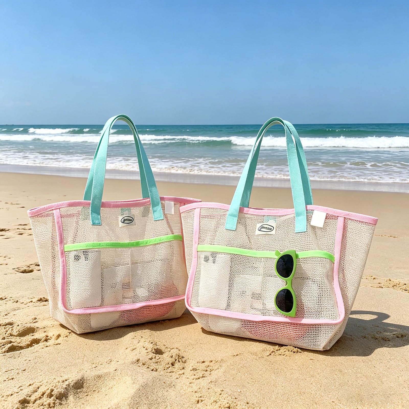 Women Bags Daily Use - Strandtassen voor dames Kleurrijke opvouwbare netzandtas