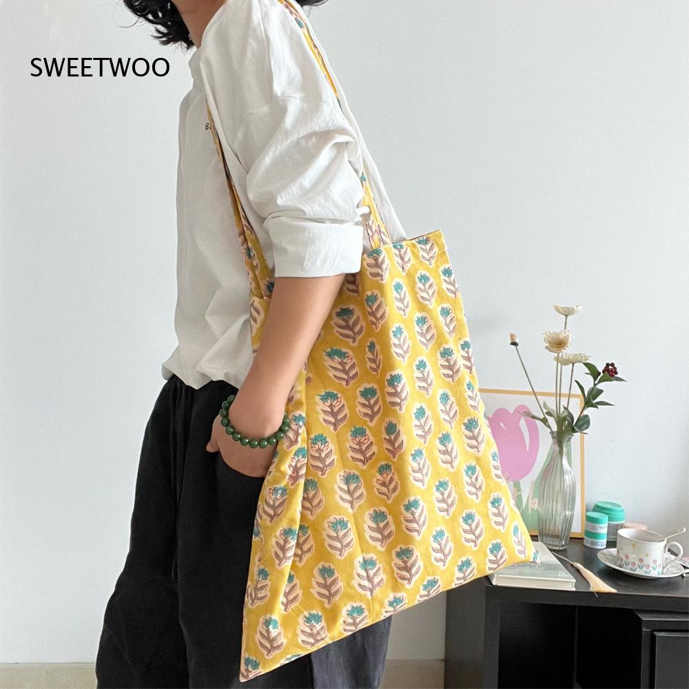 Women Bags India - Pastorale plantenprint zachte geweven tas vintage