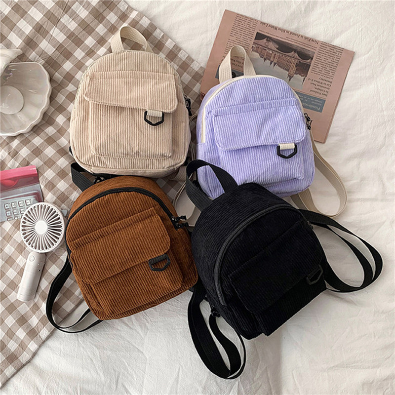Mini Backpack Women - Effen kleur mini-rugzak Corduroy Kleine rugzakken