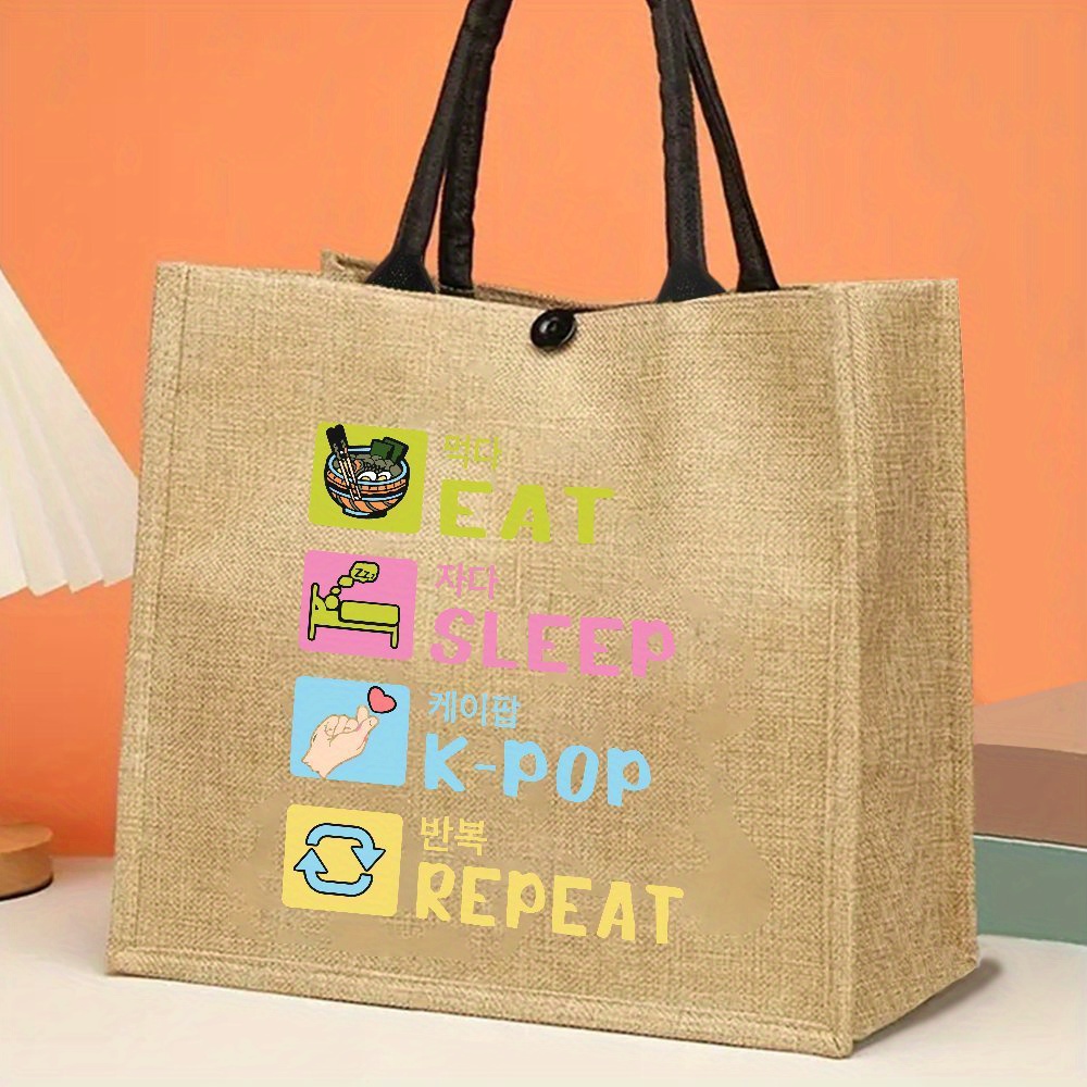 Women Bags Jute - Koreaanse stijl grappige bedrukte hennep tas